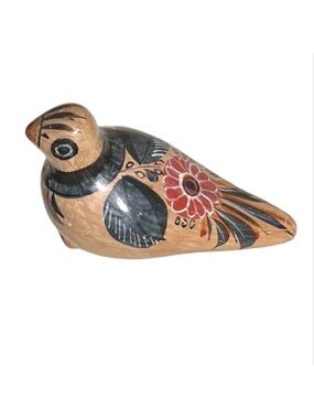 Vintage Tonala Dove Hand Painted Mexican Pottery Folk Art Bird Figurine